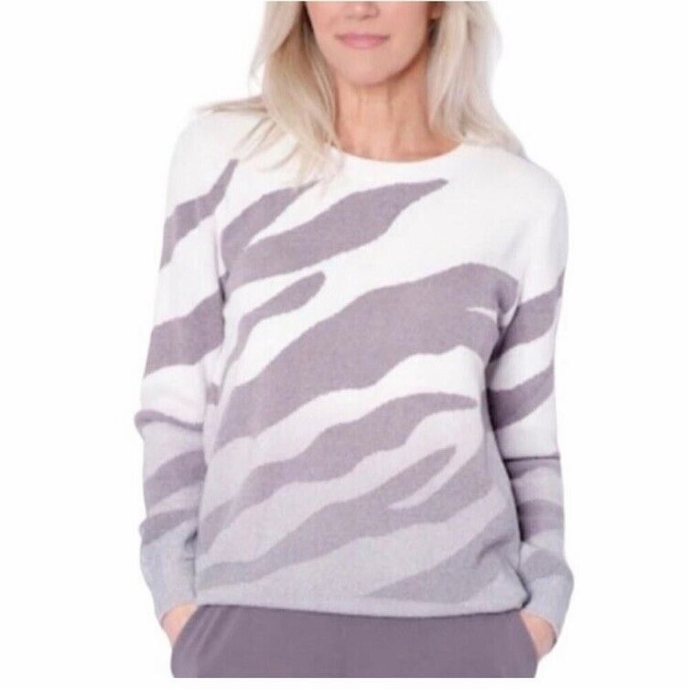 Barefoot Dreams CozyChic Ultra Lite Knit Gray Ombre Coral Reef Sweater Size XS